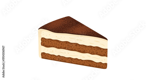 A slice of delicious tiramisu cake with layers of cocoa powder and cream, perfect for dessert or a sweet treat