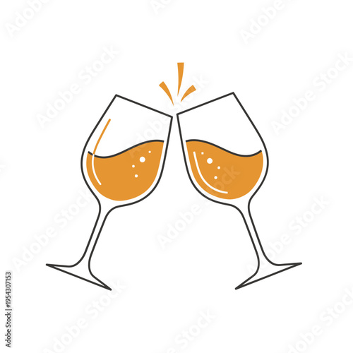 Two glasses of orange liquid clinking for a toast, celebration, party, cheers