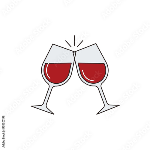 Two wine glasses clinking, red wine toast, celebration, cheers, party, happy occasion