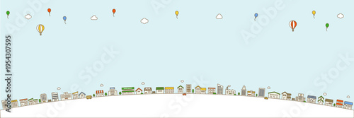 緩やかな曲線に広がる建物の風景背景｜シンプルな街イメージ