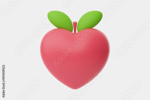 A cute three dimensional stylized red fruit shaped like a heart with two green leaves on the top Vector