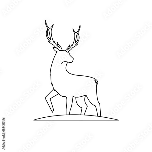 Elegant Line Art Illustration of a Standing Deer with Majestic Antlers
