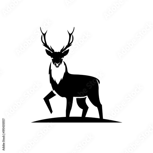 Majestic Deer Stag Silhouette with Antlers Standing and Raised Leg