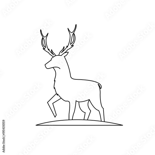 Minimalist Line Art Drawing of a Deer with Antlers Standing in Profile