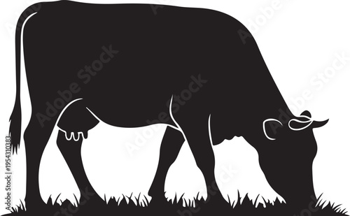 Black silhouette cow grazing vector