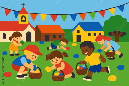 Easter Monday Egg Hunt in a Village Square