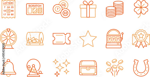 Collection of outline icons representing various gambling, luck, and winning game concepts clearly.