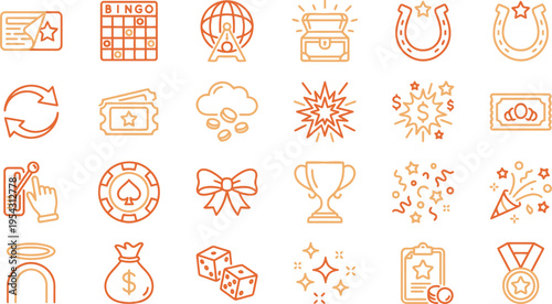 A vibrant collection of casino, luck, and reward themed outline icons, perfect for web and mobile design.