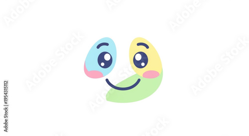Colorful smiling face with blue and yellow eyes and green cheek