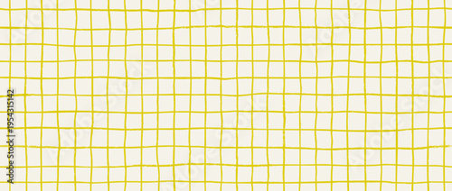 Seamless hand drawn square grid pattern. Yellow repeated doodled checkered background. Sketched thin checker paper texture. Pencil drawn journal sheet notebook template. Vector lined planer page