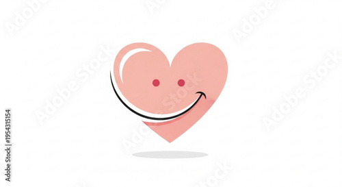 Pink heart with smiling face and red eyes on white background symbolizing love and happiness in a playful cartoonish style