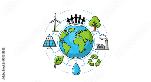 Sustainable earth ecosystem with renewable energy nature and human community