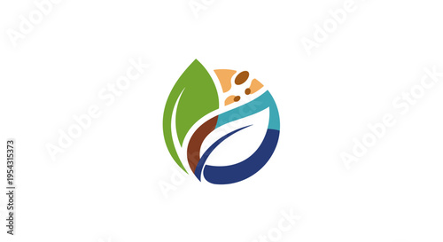 Abstract circular logo with leaf water soil and seed elements symbolizing nature