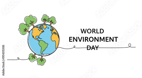 World environment day concept with hand drawn earth and trees celebrating global