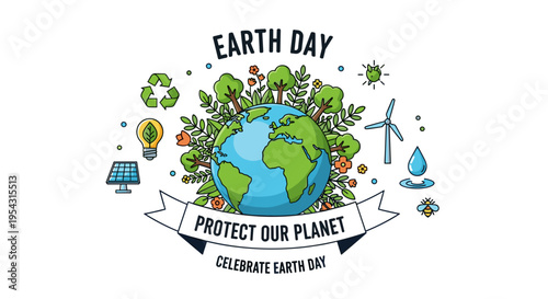 Protect our planet celebrate earth day with green energy symbols and globe