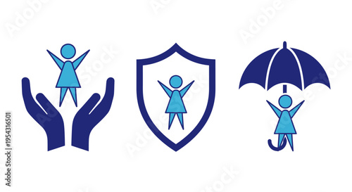 Protective Hands and Shield Emblem Representing Child Safety and Security and Shelter.