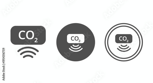Icons Representing Carbon Dioxide Emissions and Environmental Monitoring Concepts.