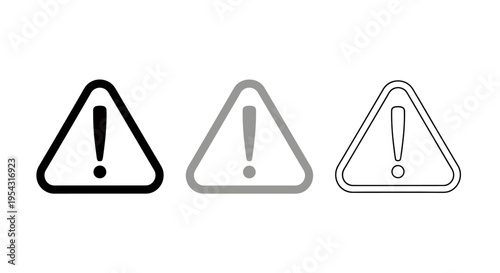 Set of three warning triangle icons with exclamation marks in varying styles.