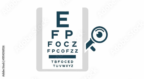 eye chart with magnifying glass icon.