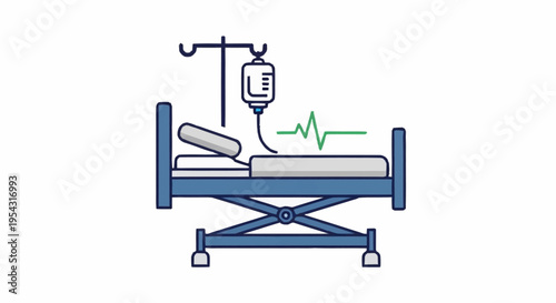 Hospital bed with IV drip.