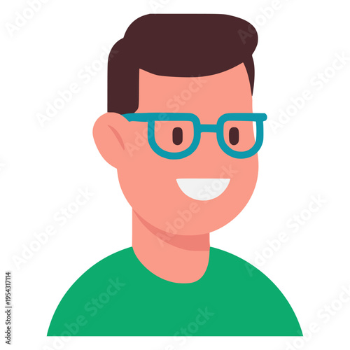 cute man wearing eyeglass profile face avatar flat color vector illustration template design