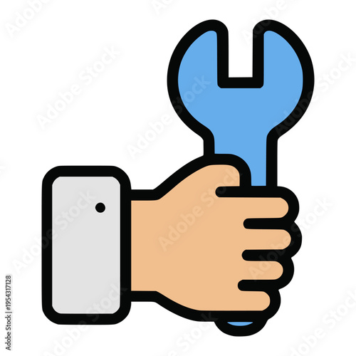 hand holding wrench technical service mechanic setting maintenance icon flat color vector illustration template design