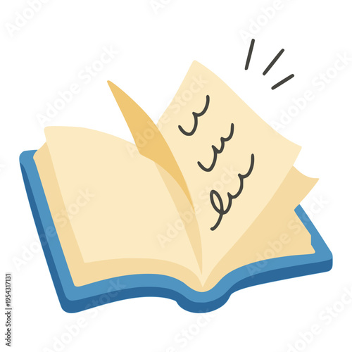 open book with text education knowledge flat color vector illustration template design