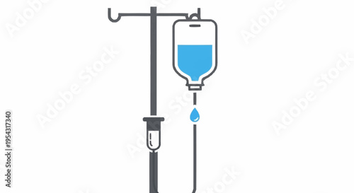 Medical IV drip stand with saline solution.