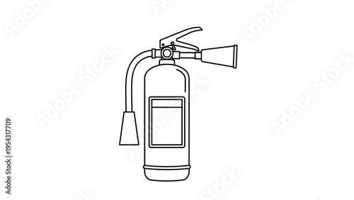 Detailed black and white outline of a fire extinguisher for safety training manuals and emergency preparedness illustrations.