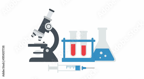 Medical and scientific laboratory equipment icons.