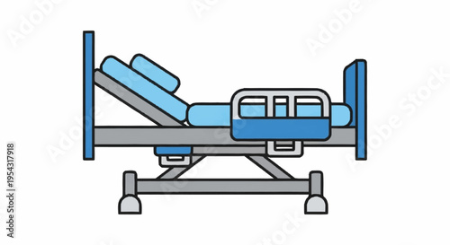 Hospital bed with adjustable backrest.