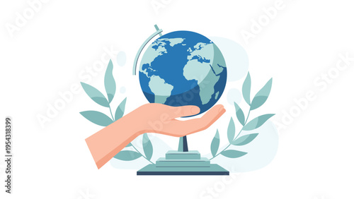 Global environmental protection and international peace concept showing a hand cradling the earth globe model.