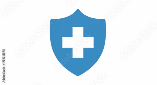 Blue shield with white cross symbol.