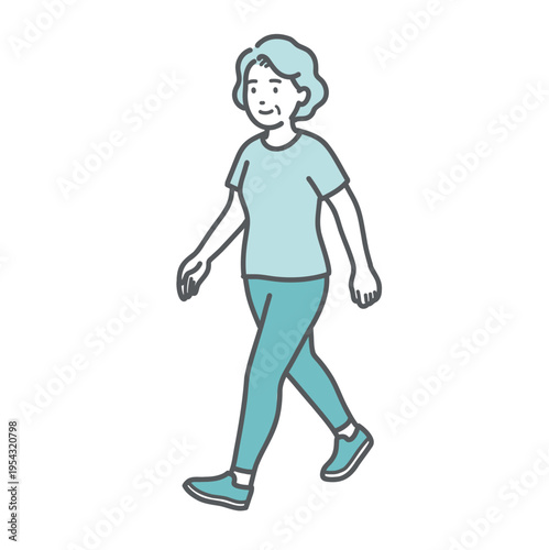 スポーツウェアを着て笑顔でウォーキングをしているシニア女性