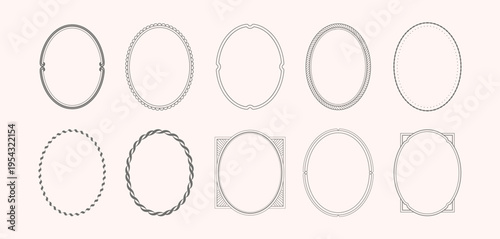 Vintage Oval Frame Set Elegant Minimal Decorative Border Label Collection