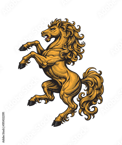 Majestic Golden Horse Rearing Upward in Dynamic Pose.
