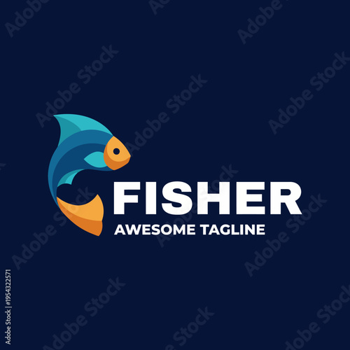 This vibrant fish logo embodies the essence of the fisher brand, perfect for businesses related to fishing or aquatics, showcasing a modern and sleek design.