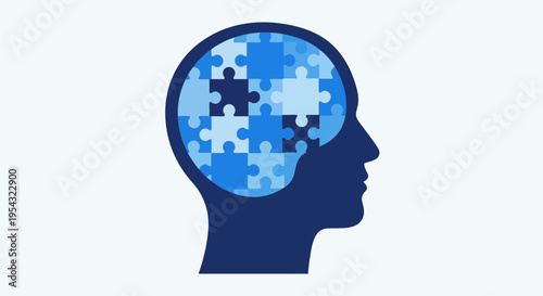Abstract illustration of a human head filled with puzzle pieces, symbolizing mental processes and cognitive functions