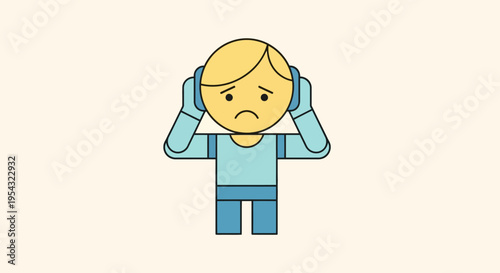 Sad person wearing headphones, feeling overwhelmed with emotions and sound