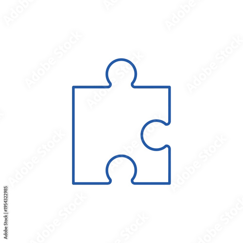 Vibrant blue outline of a single interlocking puzzle piece graphic symbolizing concepts of unity, solution, collaboration, and integral components for problem-solving and strategic thinking