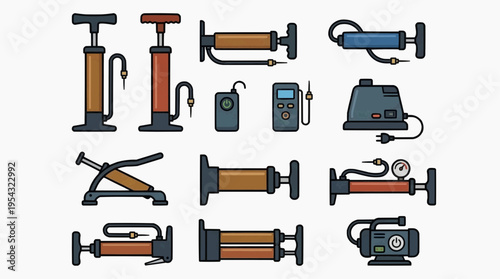 Collection of various air pumps in different designs and configurations