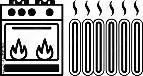 Iconography of a Gas Stove with Flames and Heating Emitting Steam