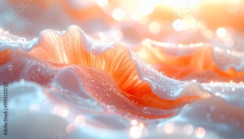 Futuristic Microscopic Life-form Concept Art Featuring Radiant Orange Glow and Soft Silky Waves for Skincare