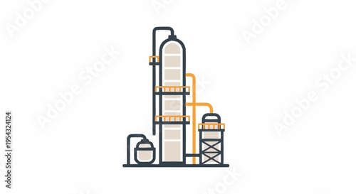 Industrial factory with smokestack and pipes.