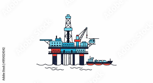 Offshore oil rig and supply ship.