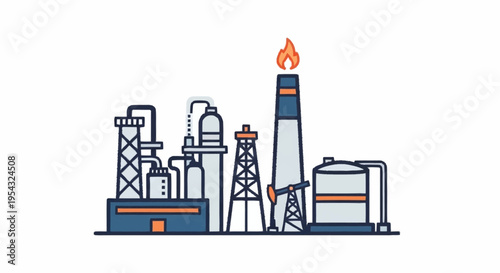 Industrial factory with smokestack and machinery.