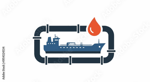 Oil tanker ship pipeline logo icon.