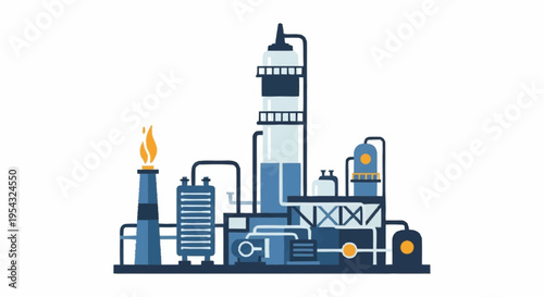 Industrial factory with smokestack and machinery.