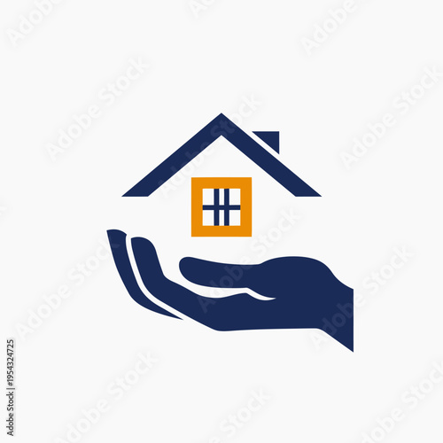 House icon in hand illustration of real estate protection and support