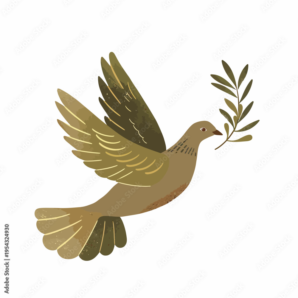 Obraz premium Flying dove with olive branch illustration on white background peace concept